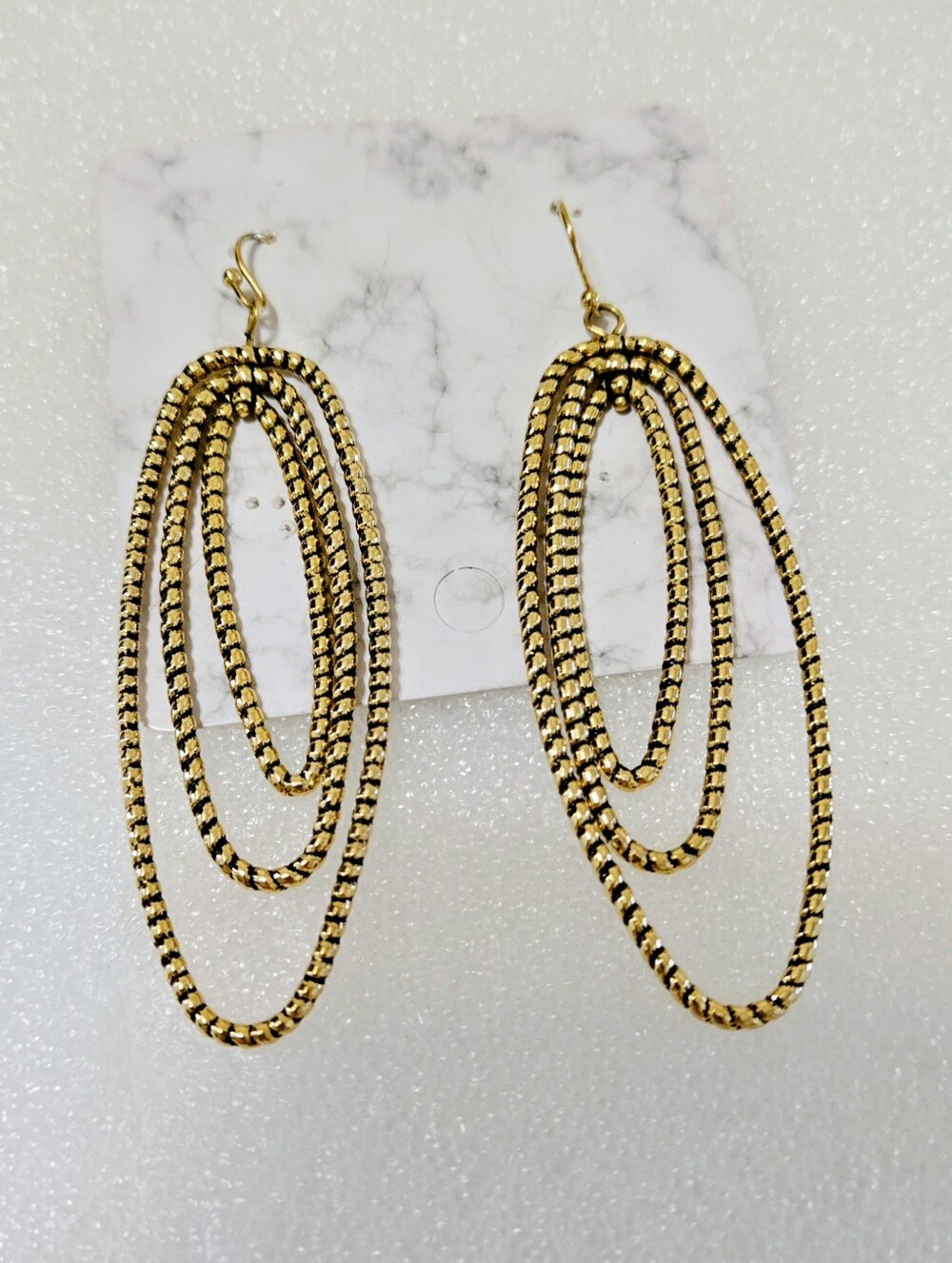 Vintage Gold Layered Oval Drop Earrings